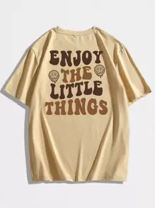 ROMWE MEN Prep 男士棉卡通和標語圖案T恤 - 杏色 - 查看 1