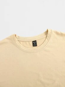 ROMWE MEN Prep 男士棉卡通和標語圖案T恤 - 杏色 - 查看 4