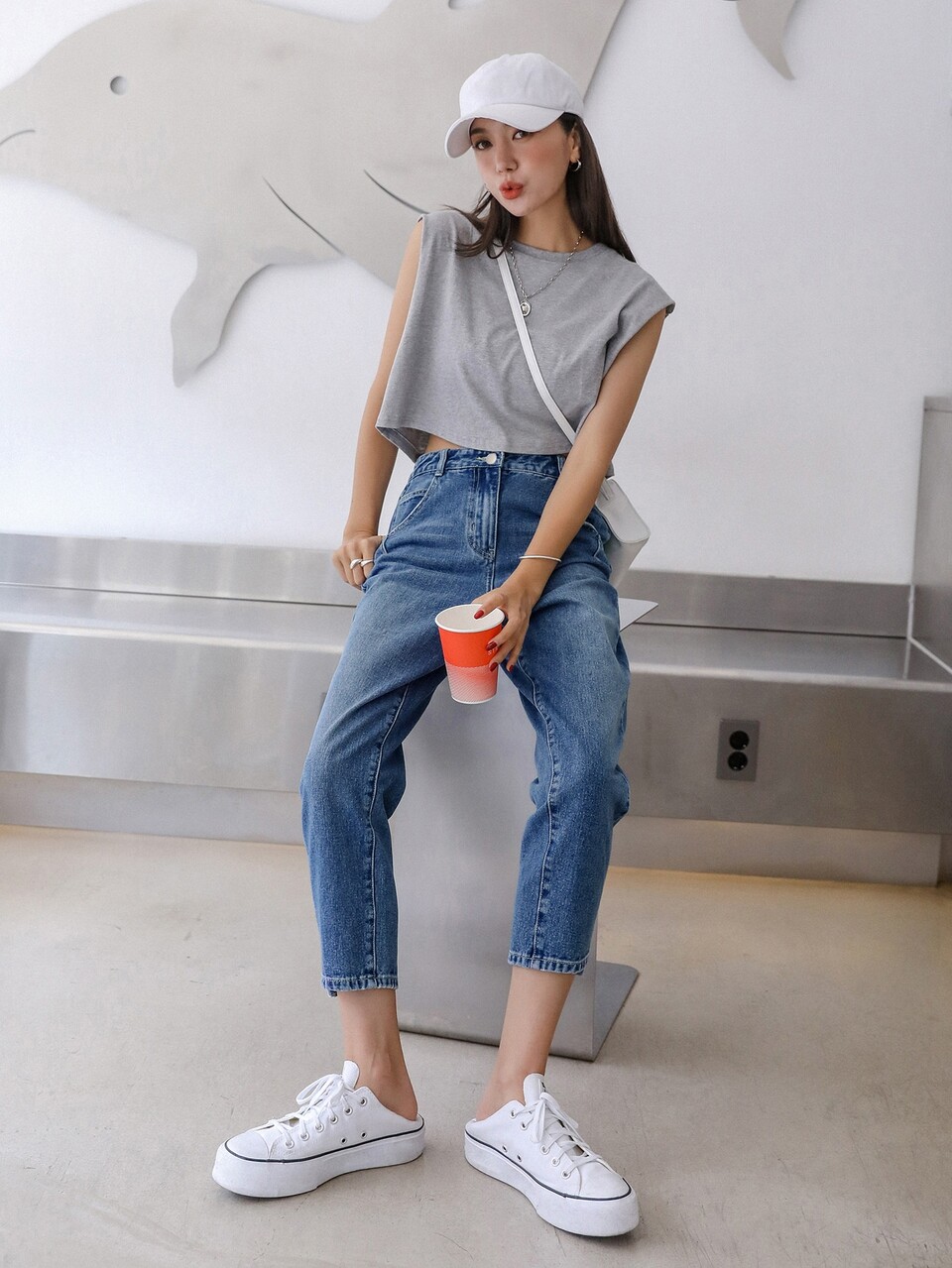 High Rise Crop Mom Jeans