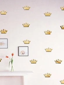 18 piezas Pegatinas de espejo de pared con diseño de corona, pegatinas, vinilos decorativos para decoración del hogar, artículos de decoración de primavera para refrescar tu hogar, pegatinas de decoración de ramas para decoración de pared, espejo para decoración de habitación, baño y sala de estar - Dorado - Ver 1