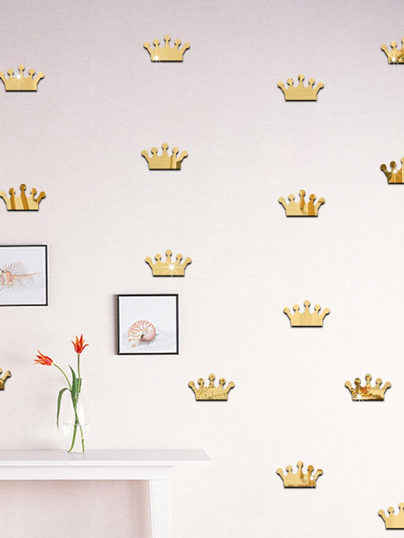 18 piezas Pegatinas de espejo de pared con diseño de corona, pegatinas, vinilos decorativos para decoración del hogar, artículos de decoración de primavera para refrescar tu hogar, pegatinas de decoración de ramas para decoración de pared, espejo para decoración de habitación, baño y sala de estar - Dorado - Ver 1