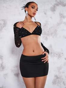 SHEIN BAE 素色修身裙裤 - 黑色 - 查看 6