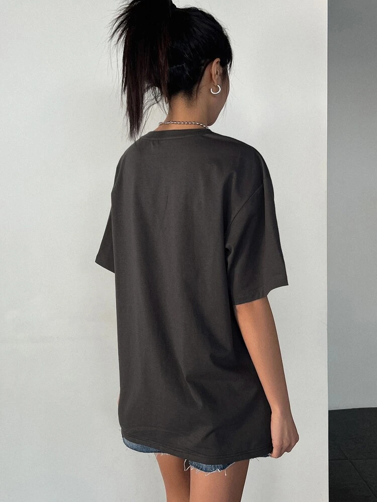 Letter & Eagle Print Drop Shoulder Tee