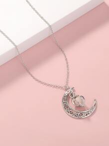 Glow In The Dark Moon & Lantern Charm Necklace - Silver - View 2