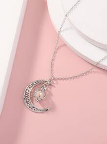 Glow In The Dark Moon & Lantern Charm Necklace - Silver - View 3
