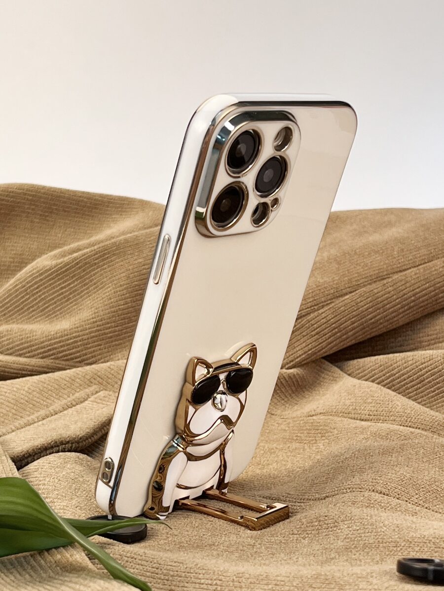 Vỏ điện thoại trang trí chó có chân đế - trắng - Xem 1