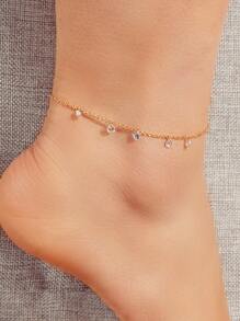 Rhinestone Charm Anklet - Yellow Gold - View 1