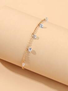 Rhinestone Charm Anklet - Yellow Gold - View 2