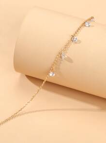 Rhinestone Charm Anklet - Yellow Gold - View 3