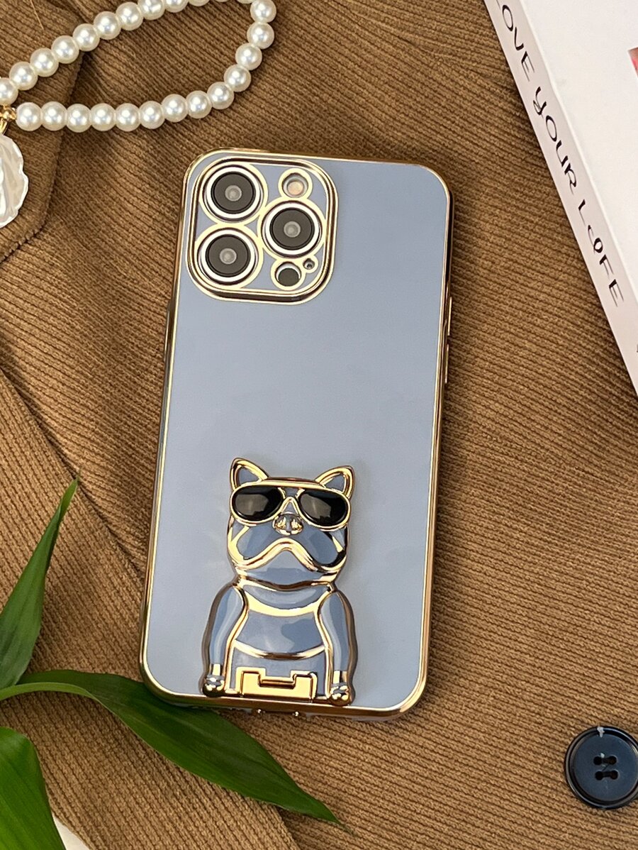 卡通狗裝飾手機殼帶隱形支架 - 藍色 - 查看 1