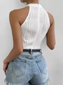 Almamuse Solid Halter Neck Bodysuit - White - View 2