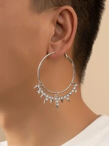2pcs Men Rhinestone Decor Drop Earrings - Silver - View 1