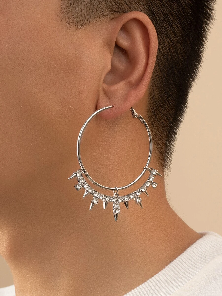 2pcs Men Rhinestone Decor Drop Earrings - Silver - View 1