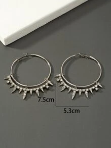 2pcs Men Rhinestone Decor Drop Earrings - Silver - View 5