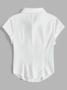 SHEIN EZwear Flap Pocket Button Front Shirt - White - View 2