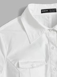 SHEIN EZwear Flap Pocket Button Front Shirt - White - View 4