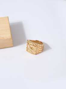 1pc Fashion Copper Eagle Detail Square Ring For Men For Daily Decoration - Yellow Gold - View 2