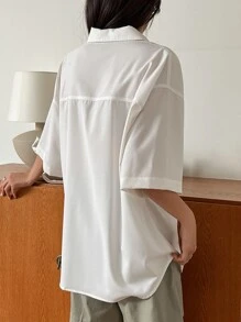 DAZY Solid Button Front Drop Shoulder Shirt - White - View 2