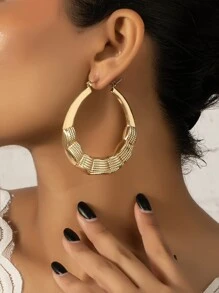 Pendientes de aro con textura de metal - Amarillo Oro - Ver 1
