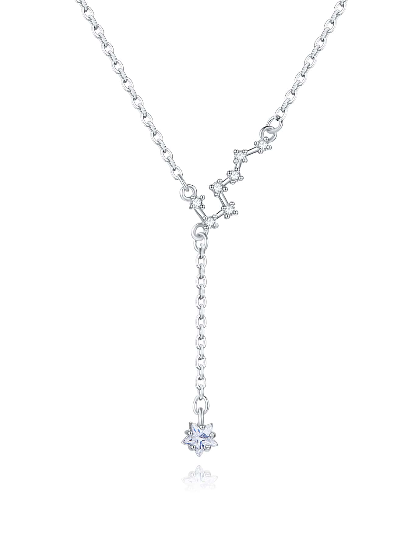 方晶鋯石裝飾銀Y字項鍊