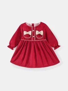 Peninsula Baby 嬰兒前蝴蝶結紐扣細節連衣裙 - 紅色 - 查看 1