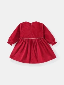 Peninsula Baby 嬰兒前蝴蝶結紐扣細節連衣裙 - 紅色 - 查看 2