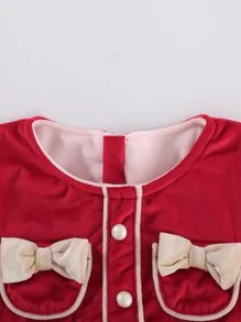 Peninsula Baby 嬰兒前蝴蝶結紐扣細節連衣裙 - 紅色 - 查看 7