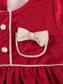 Peninsula Baby 嬰兒前蝴蝶結紐扣細節連衣裙 - 紅色 - 查看 8