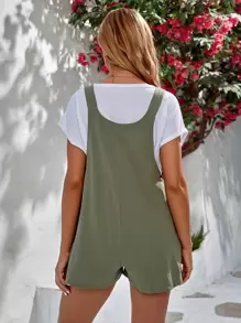SHEIN 孕婦打結細節補丁口袋連身短褲不帶T恤 - 軍綠色 - 查看 2