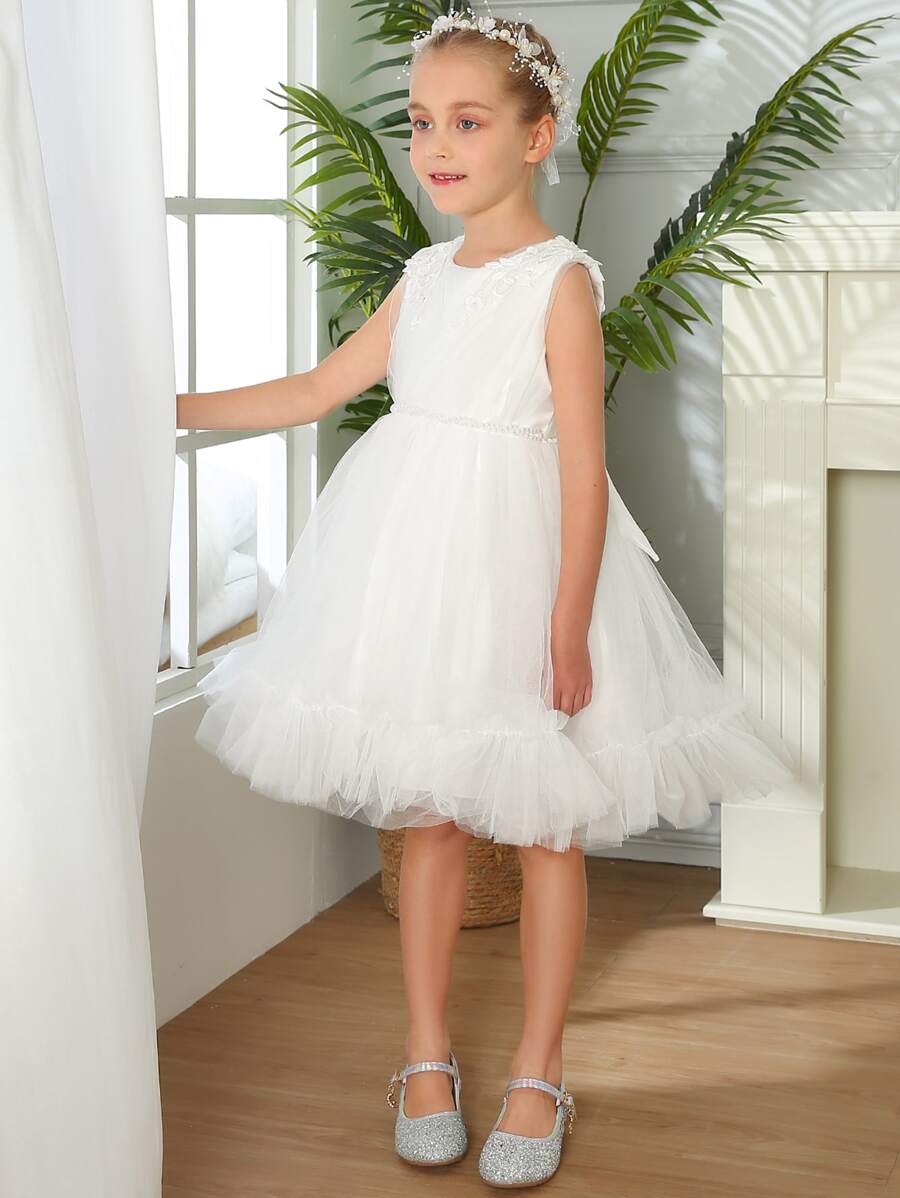 兒童公主裙適用於女孩的生日、婚禮或晚宴派對 - 白色 - 查看 1