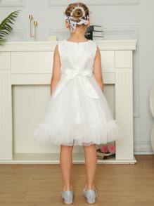 兒童公主裙適用於女孩的生日、婚禮或晚宴派對 - 白色 - 查看 2