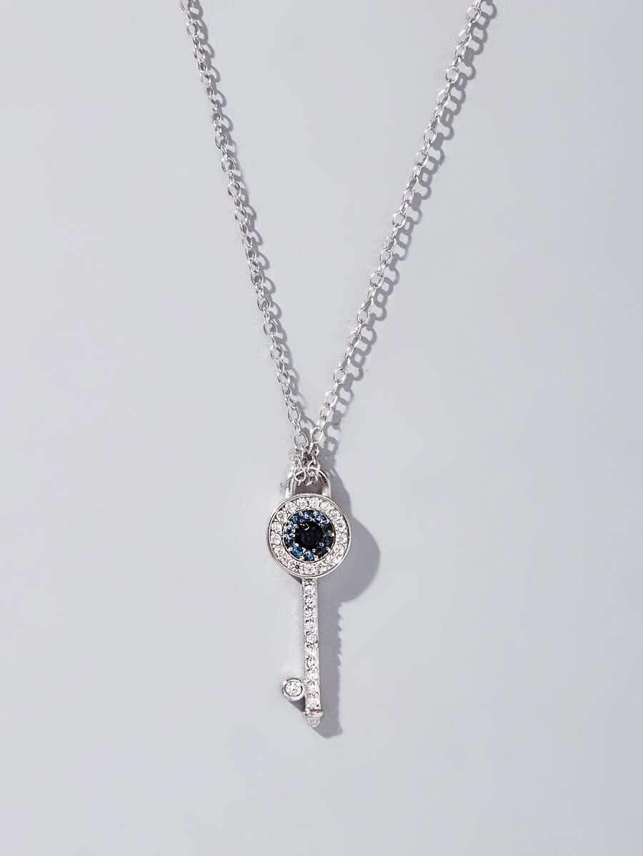 Collar zirconia cúbica con diseño de llave plata - Plateado - Ver 1