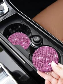 1pc Rhinestone Decor Car Coaster - Pink - View 1