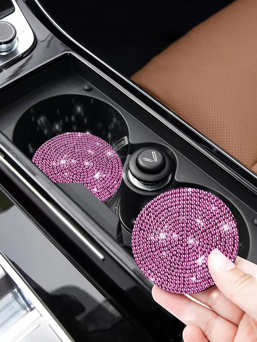1pc Rhinestone Decor Car Coaster - Pink - View 1