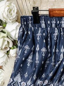 SHEIN Holidaya Plus Allover Print Elastic Waist Skirt - Navy Blue - View 3
