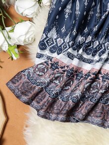 SHEIN Holidaya Plus Allover Print Elastic Waist Skirt - Navy Blue - View 5