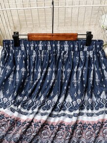 SHEIN Holidaya Plus Allover Print Elastic Waist Skirt - Navy Blue - View 6