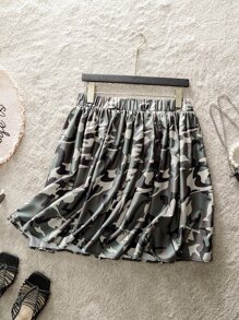 SHEIN LUNE Plus Camo Print Elastic Waist Skirt - Multicolor - View 1