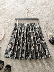 SHEIN LUNE Plus Camo Print Elastic Waist Skirt - Multicolor - View 2