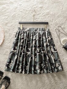 SHEIN LUNE Plus Camo Print Elastic Waist Skirt - Multicolor - View 3