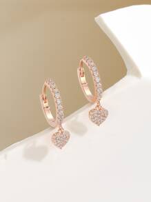 Cubic Zirconia Heart Drop Earrings - Rose Gold - View 1