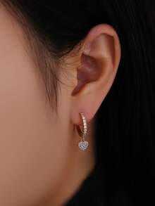 Cubic Zirconia Heart Drop Earrings - Rose Gold - View 2