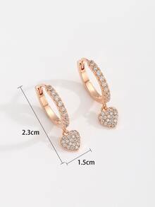 Cubic Zirconia Heart Drop Earrings - Rose Gold - View 3