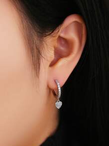 2pcs Cubic Zirconia Heart Drop Earrings - Silver - View 1