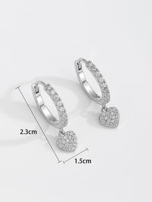2pcs Cubic Zirconia Heart Drop Earrings - Silver - View 3