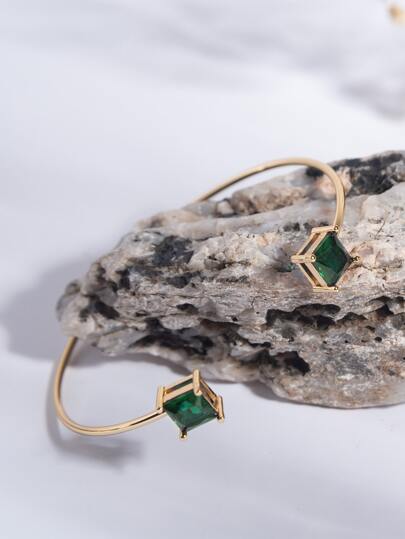 Charm-In 1入組方晶鋯石裝飾開口手鐲銅首飾類