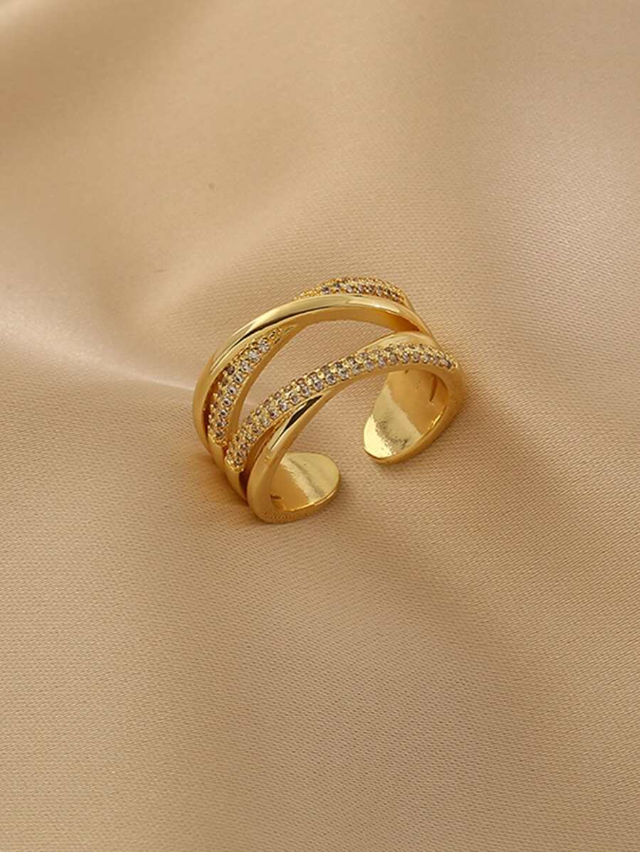 Rhinestone Decor Cuff Ring