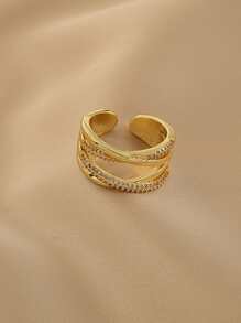 Rhinestone Decor Cuff Ring