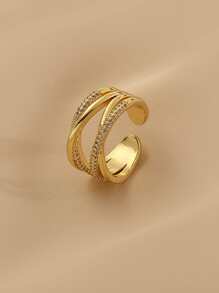 Rhinestone Decor Cuff Ring