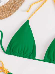 Triangle Tie Side Summer Beach Bikini Set - Green - View 6